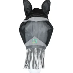 Agradi Horse Vliegenmasker Fine Mesh met Oren en Franjes Zwart