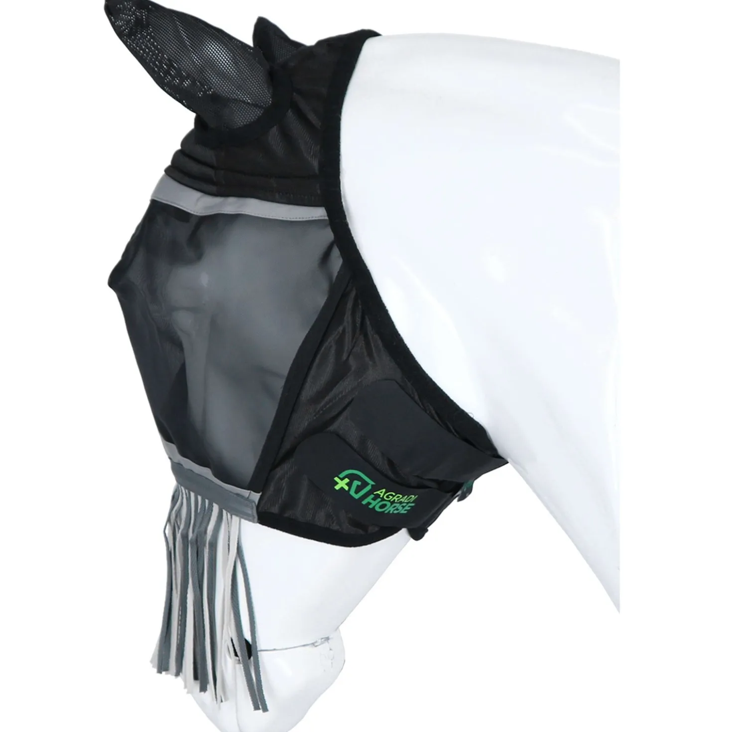 Agradi Horse Vliegenmasker Fine Mesh met Oren en Franjes Zwart
