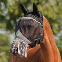 Agradi Horse Vliegenmasker Fine Mesh met Oren en Franjes Zwart