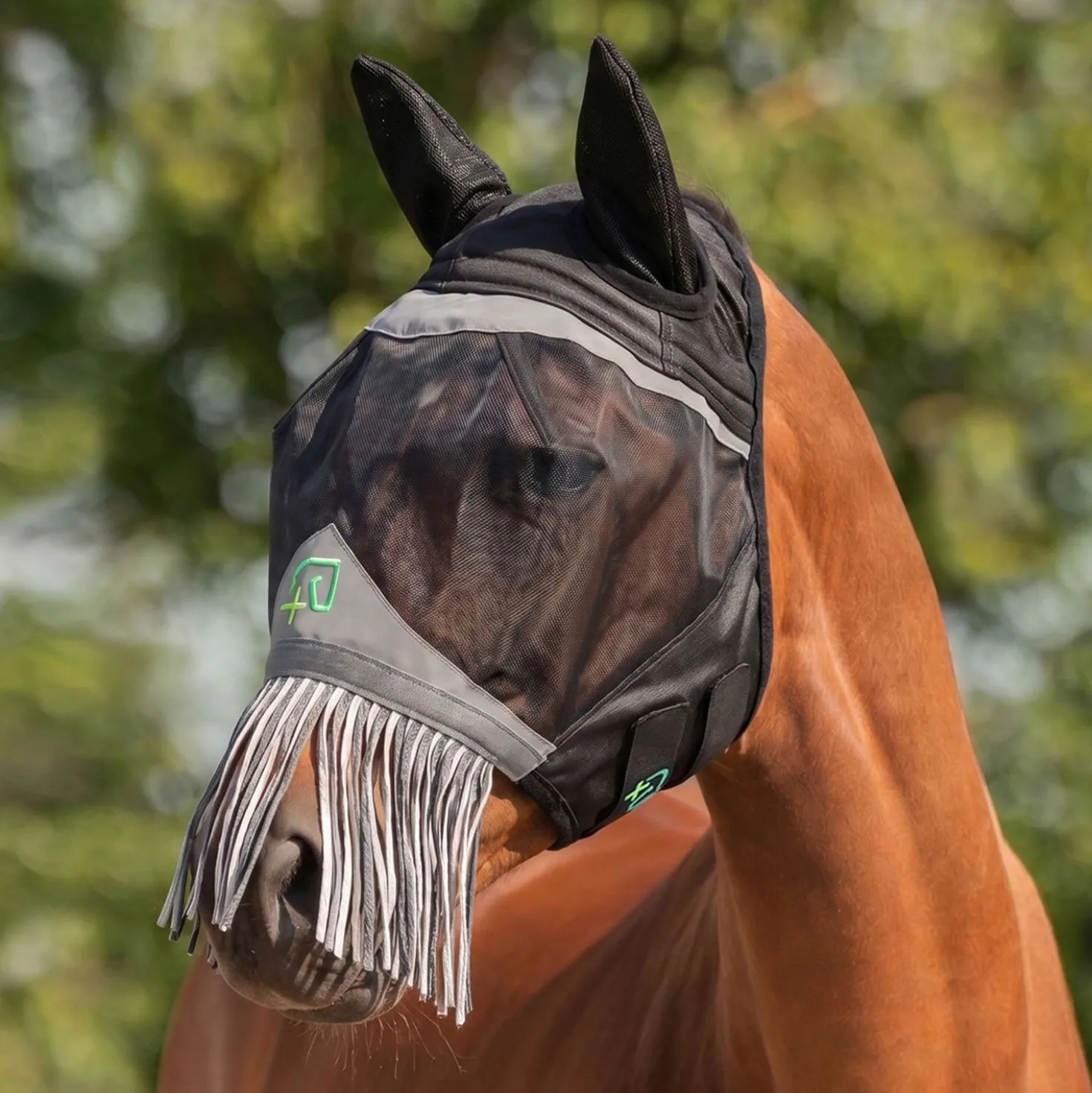 Agradi Horse Vliegenmasker Fine Mesh met Oren en Franjes Zwart