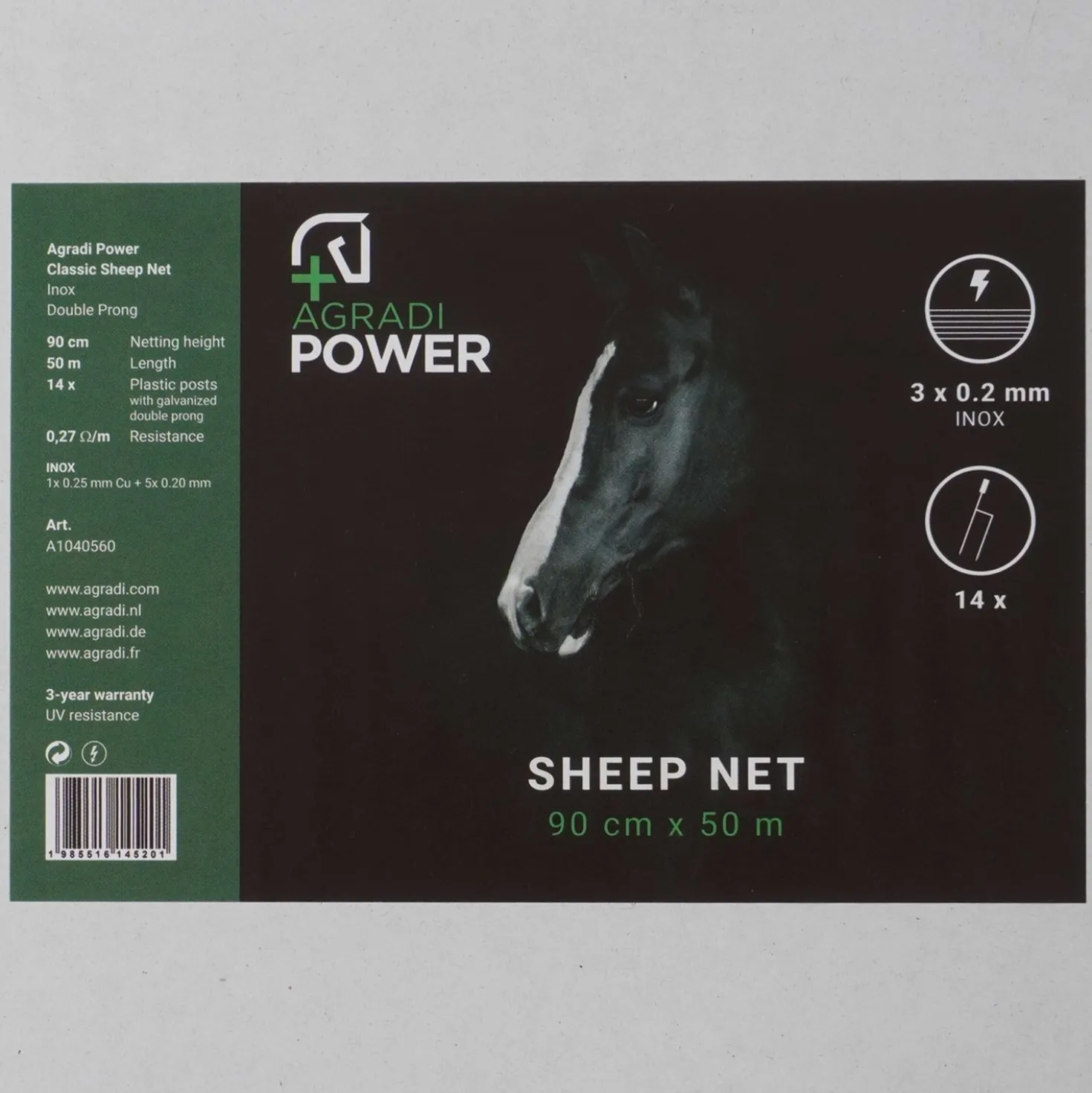 Agradi Power Schapennet Dubbele Pen Gele Palen 90cm 50m