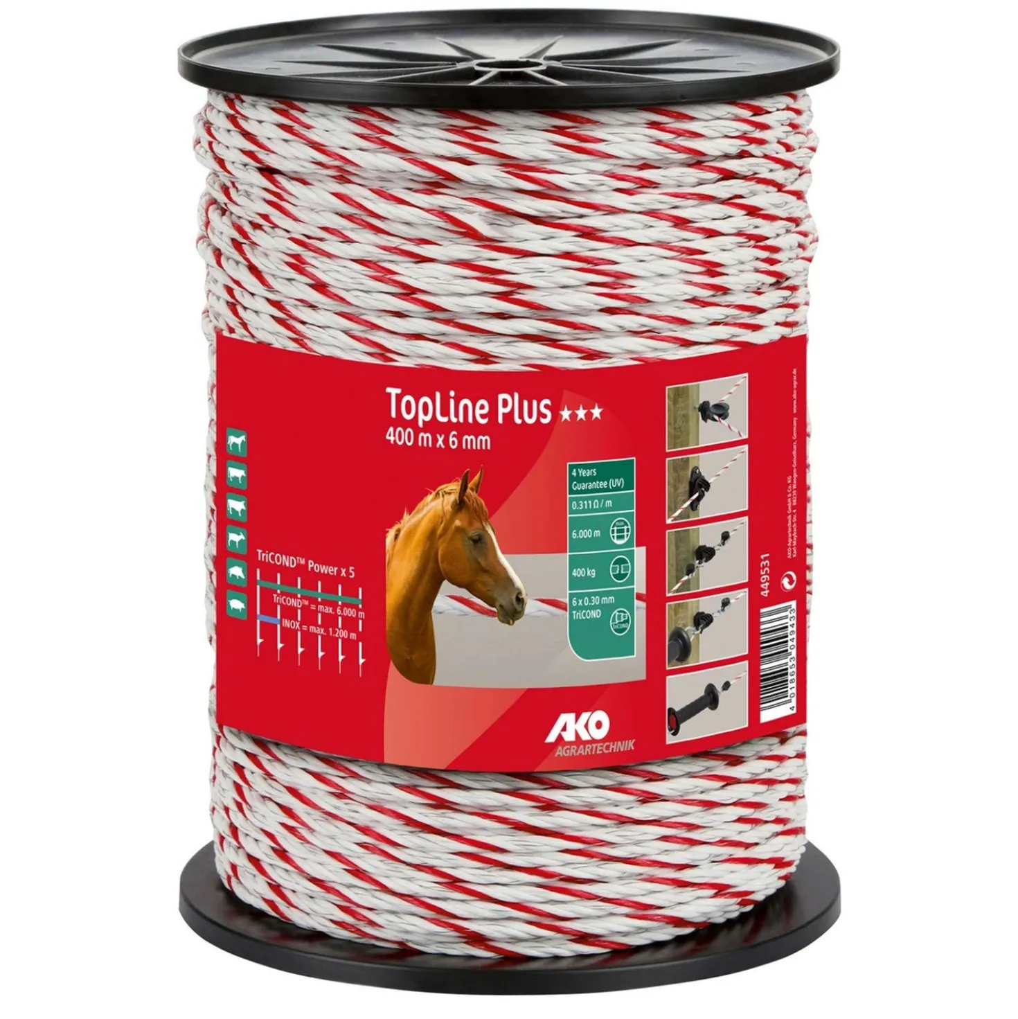 Ako TopLine Plus Afrasteringskoord Wit/Rood