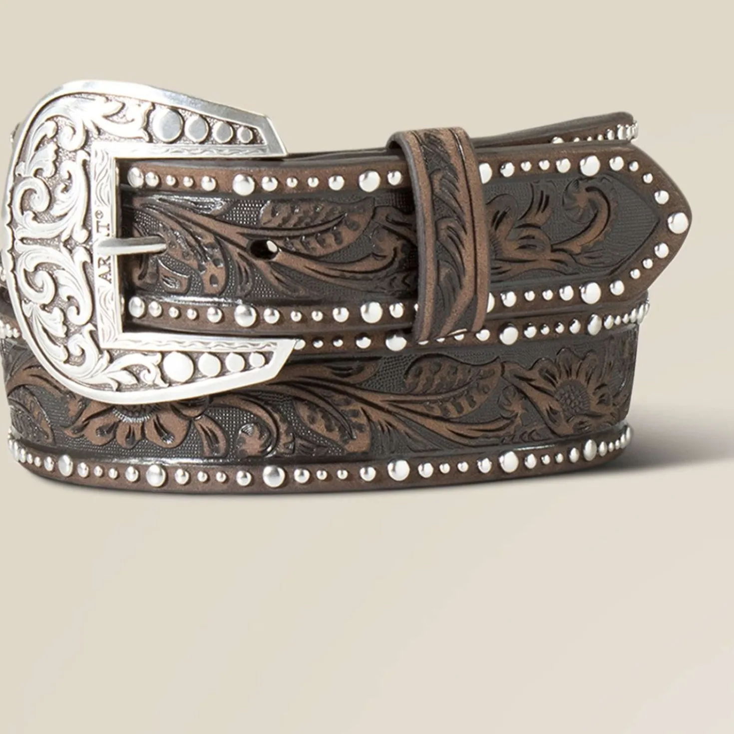 Ariat Riem Studded Tooled Embossed Bruin