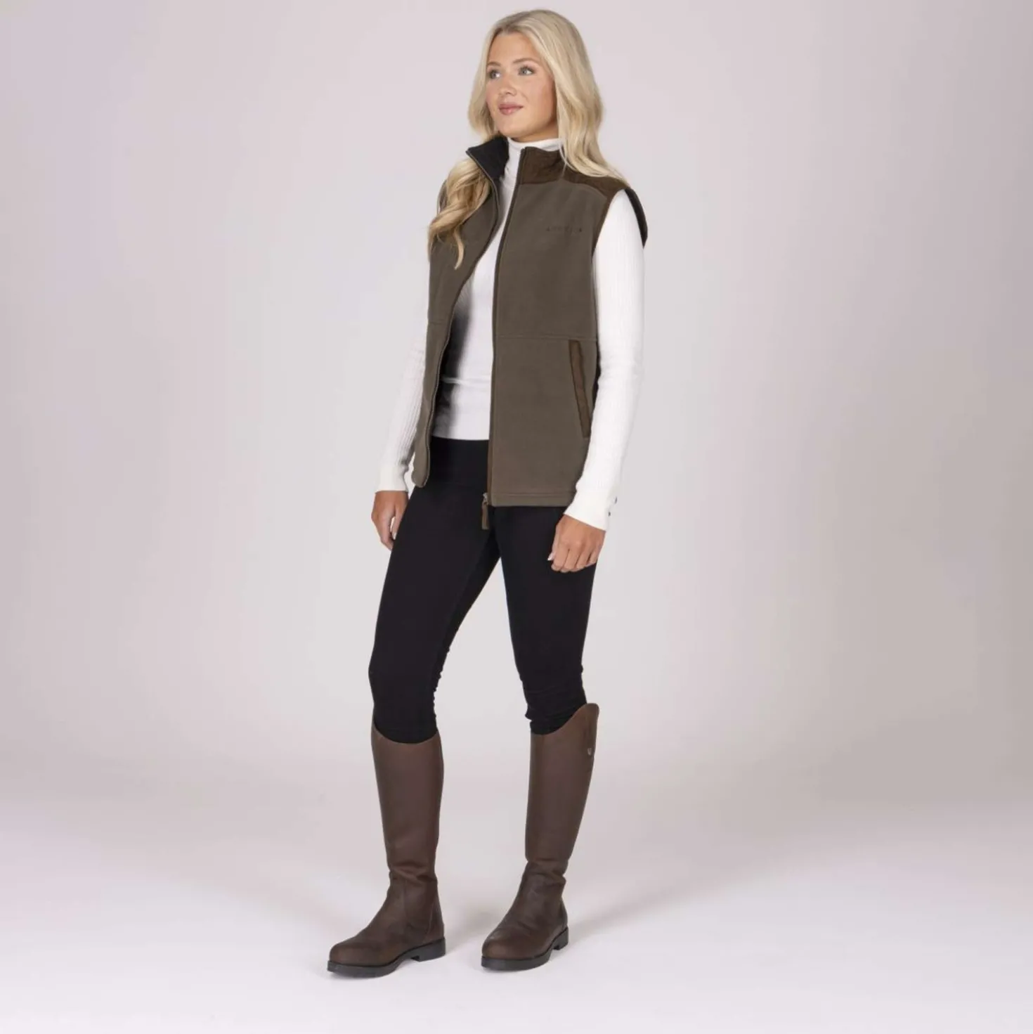 Aubrion by Shires Bodywarmer Heritage Fleece Donker Olijf