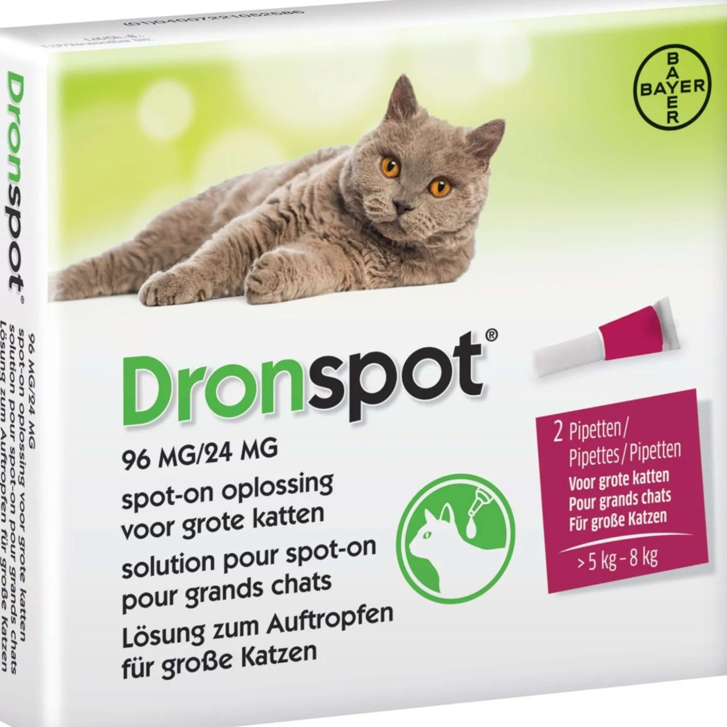Bayer Dronspot Grote Kat 96 mg/24 mg >5 - 8 kg