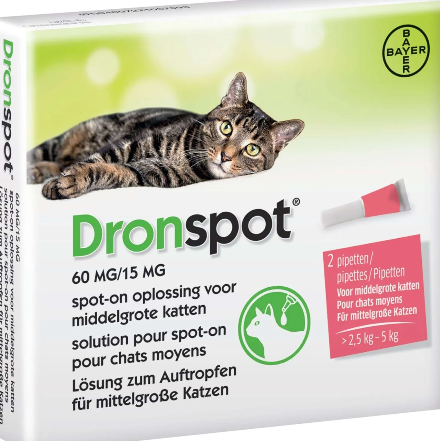 Bayer Dronspot Middelgrote Kat 60 mg/15 mg >2,5-5 kg