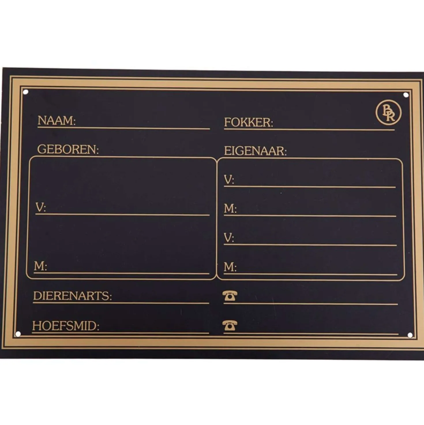 BR Stalplaat Kunststof Goud Opdruk Zwart