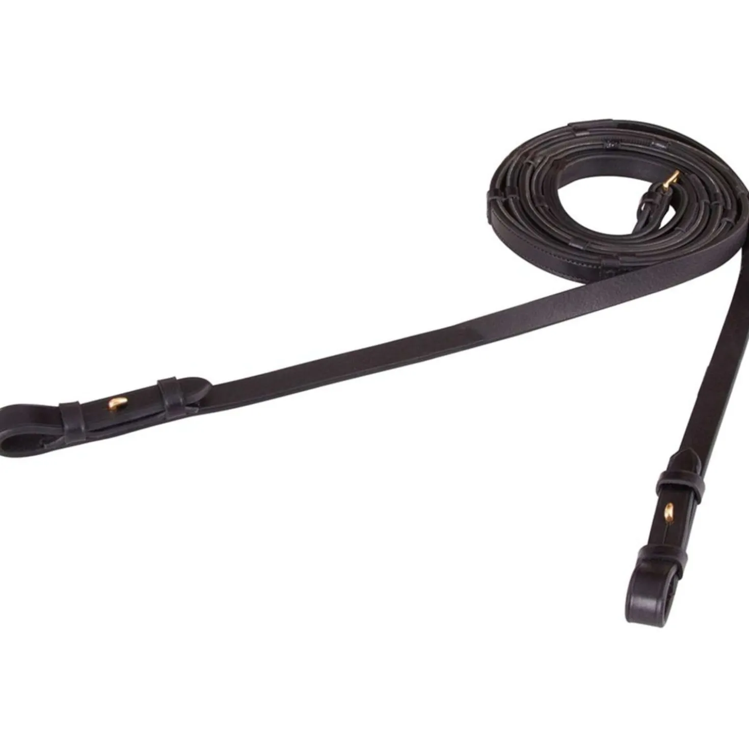 BR Teugel Dressuur Leer/Rubber Stops 16mm Zwart/Goud