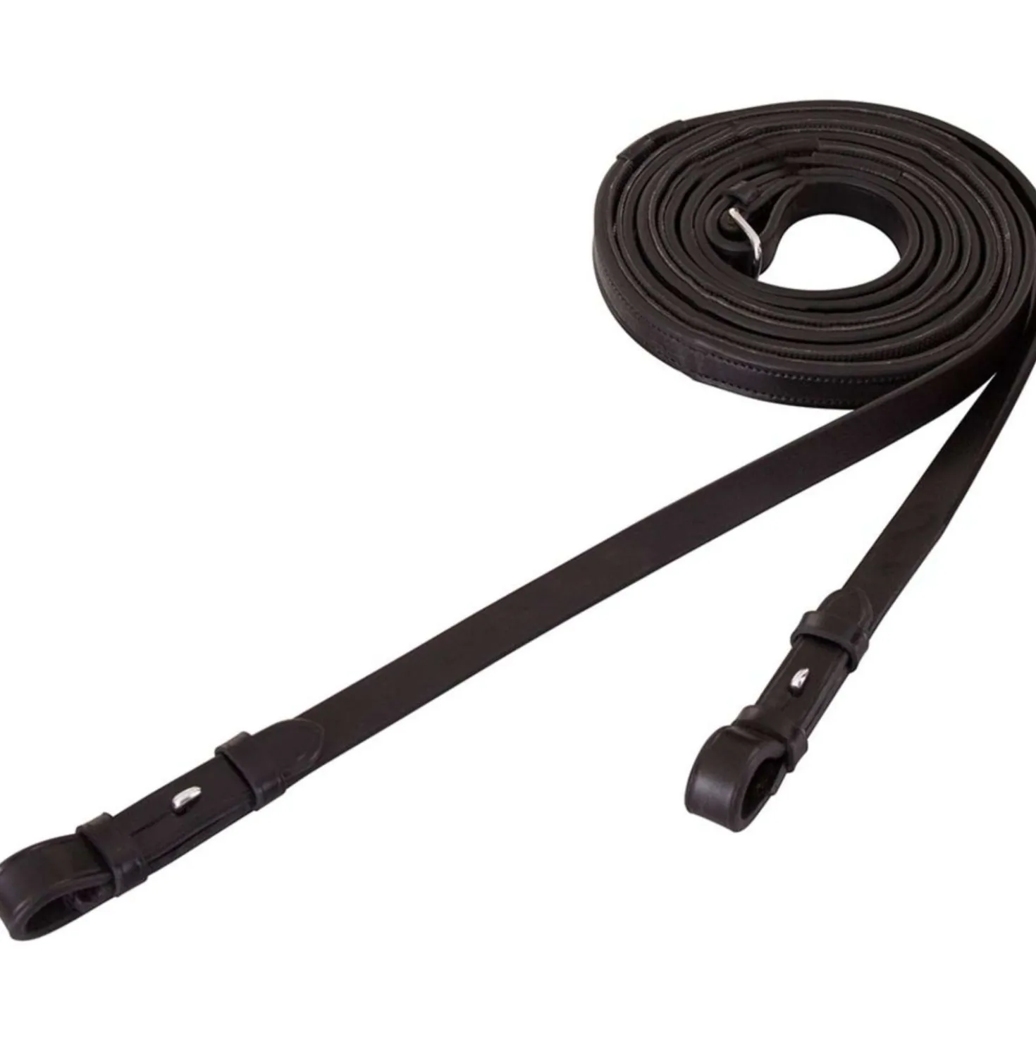BR Teugel Dressuur Leer/rubber 16mm Blind Zwart/Zilver