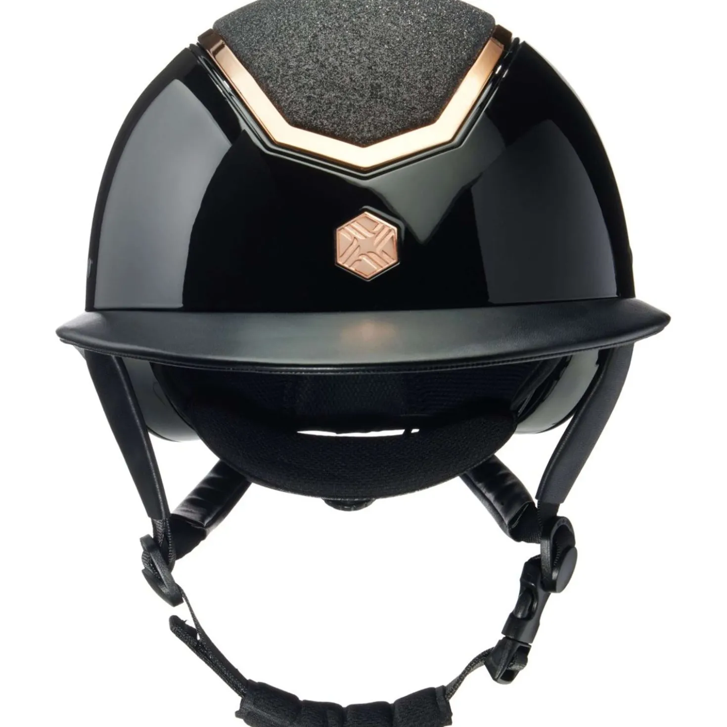Charles Owen Cap Kylo Sparkly Wide Peak Black Gloss/Rose Gold