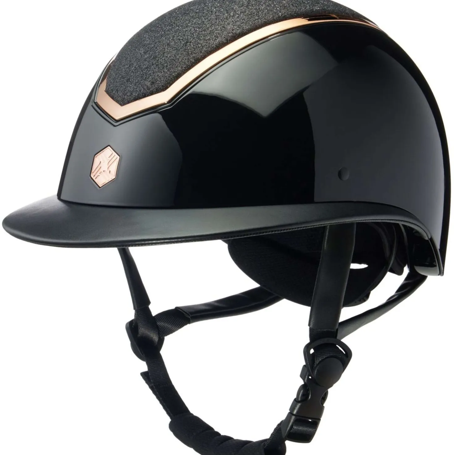 Charles Owen Cap Kylo Sparkly Wide Peak Black Gloss/Rose Gold