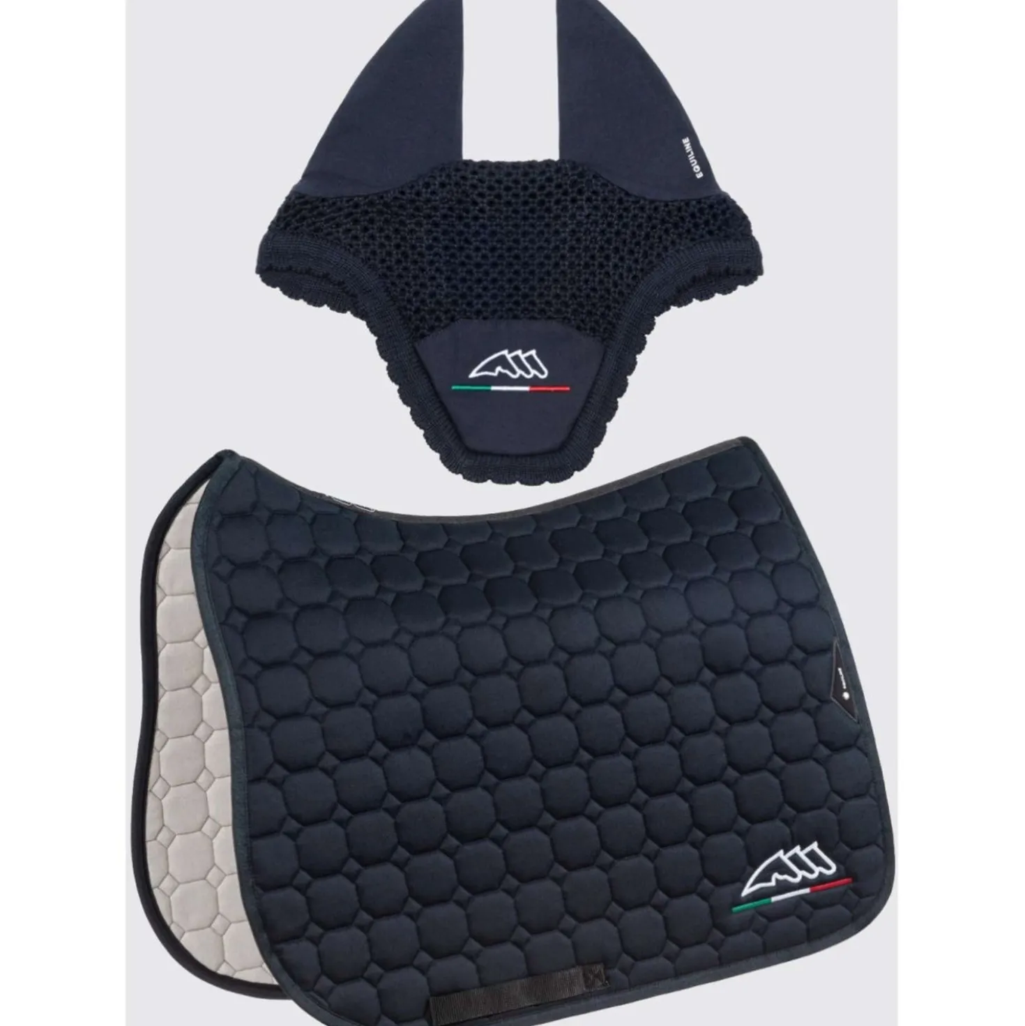 Equiline Zadeldekje en Oornetje Dressuur Octagon Eqflaggy Navy