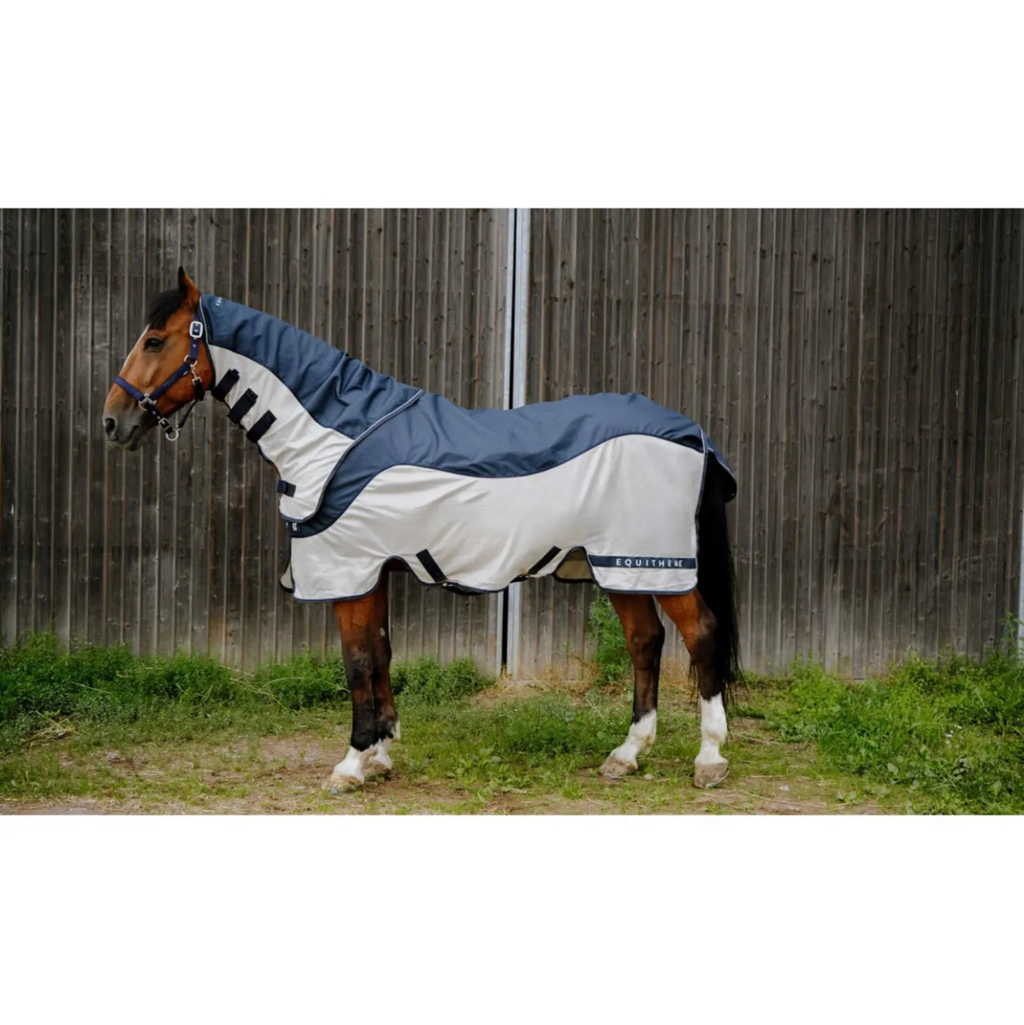 EQUITHÈME Vliegendeken TYREX Combofly 600D met Hals Navy Blue/Grey
