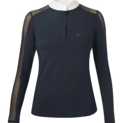 EQUITHÈME Wedstrijdshirt Pekin Lange Mouwen Marineblauw