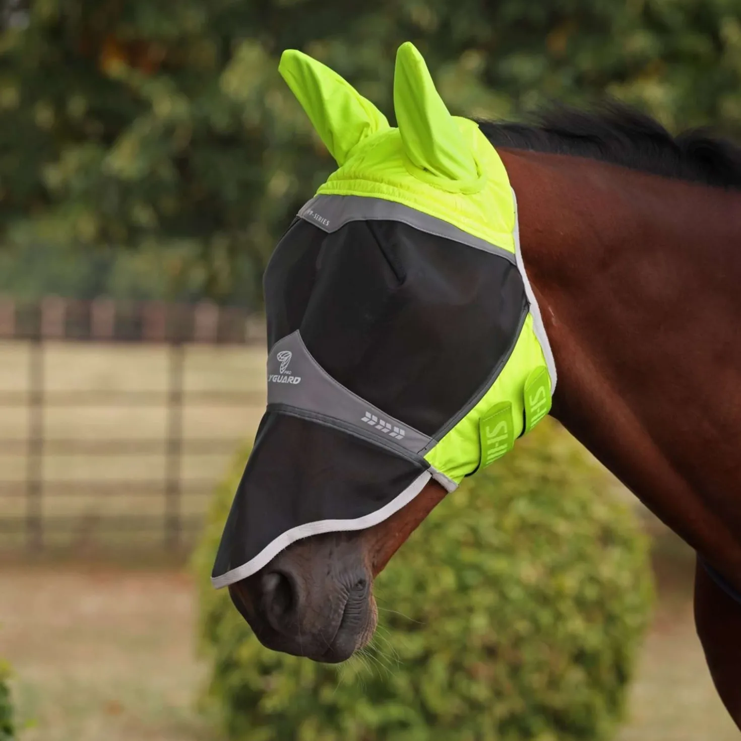 FlyGuard by Shires Vliegenmasker Pro Hi-Viz Fine Mesh met Oren en Neus Fluo Geel