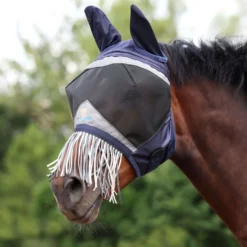 FlyGuard by Shires Vliegenmasker Pro Fine Mesh met Oren en Franjes Navy