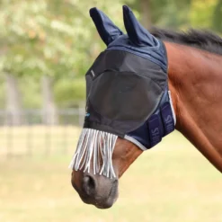 FlyGuard by Shires Vliegenmasker Pro Deluxe met Oren en Franjes Navy