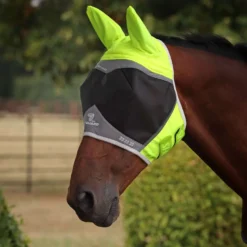 FlyGuard by Shires Vliegenmasker Pro Hi-Viz Fine Mesh met Oren Fluo Geel