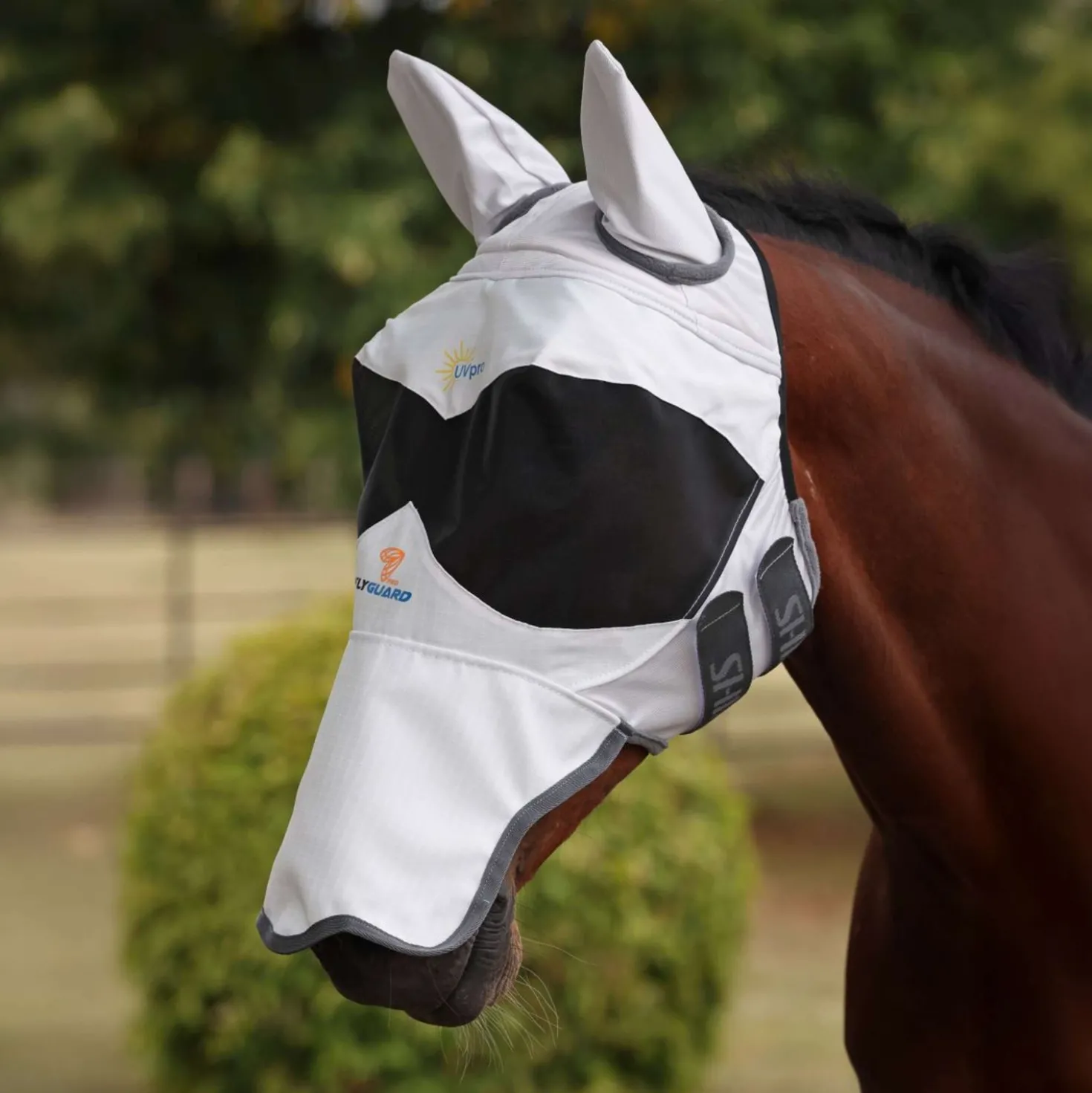 FlyGuard by Shires Vliegenmasker Pro Sun Shade met Oren en Neus Wit