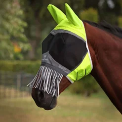 FlyGuard by Shires Vliegenmasker Pro Hi-Viz Fine Mesh met Oren en Franjes Fluo Geel