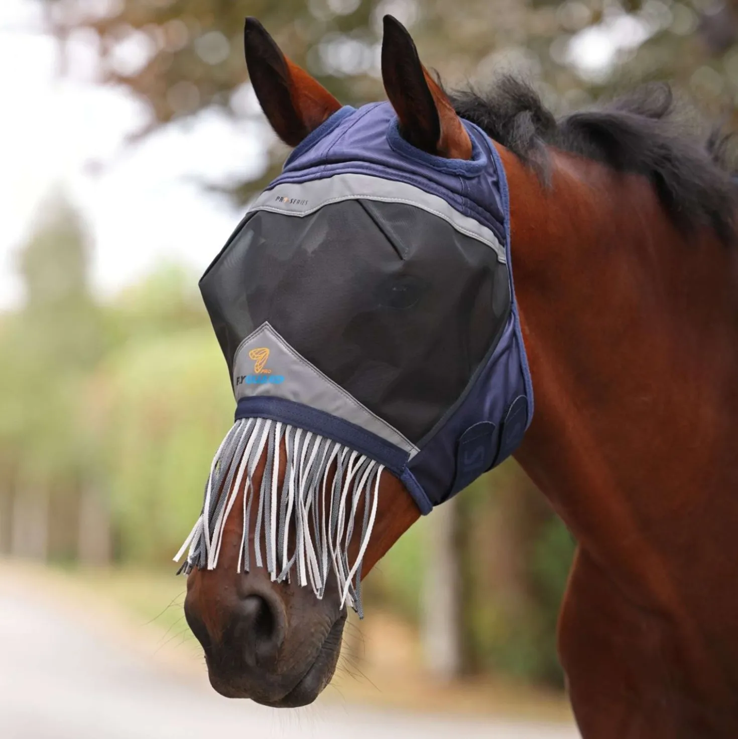 FlyGuard by Shires Vliegenmasker Pro Fine Mesh met Ooruitsparing en Neusfranje Navy