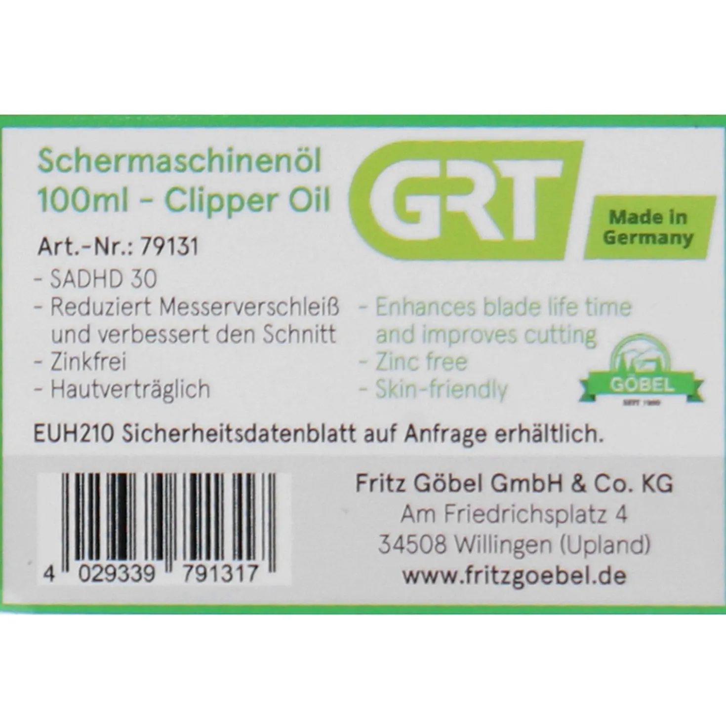 Göbel GRT Scheermachine Olie