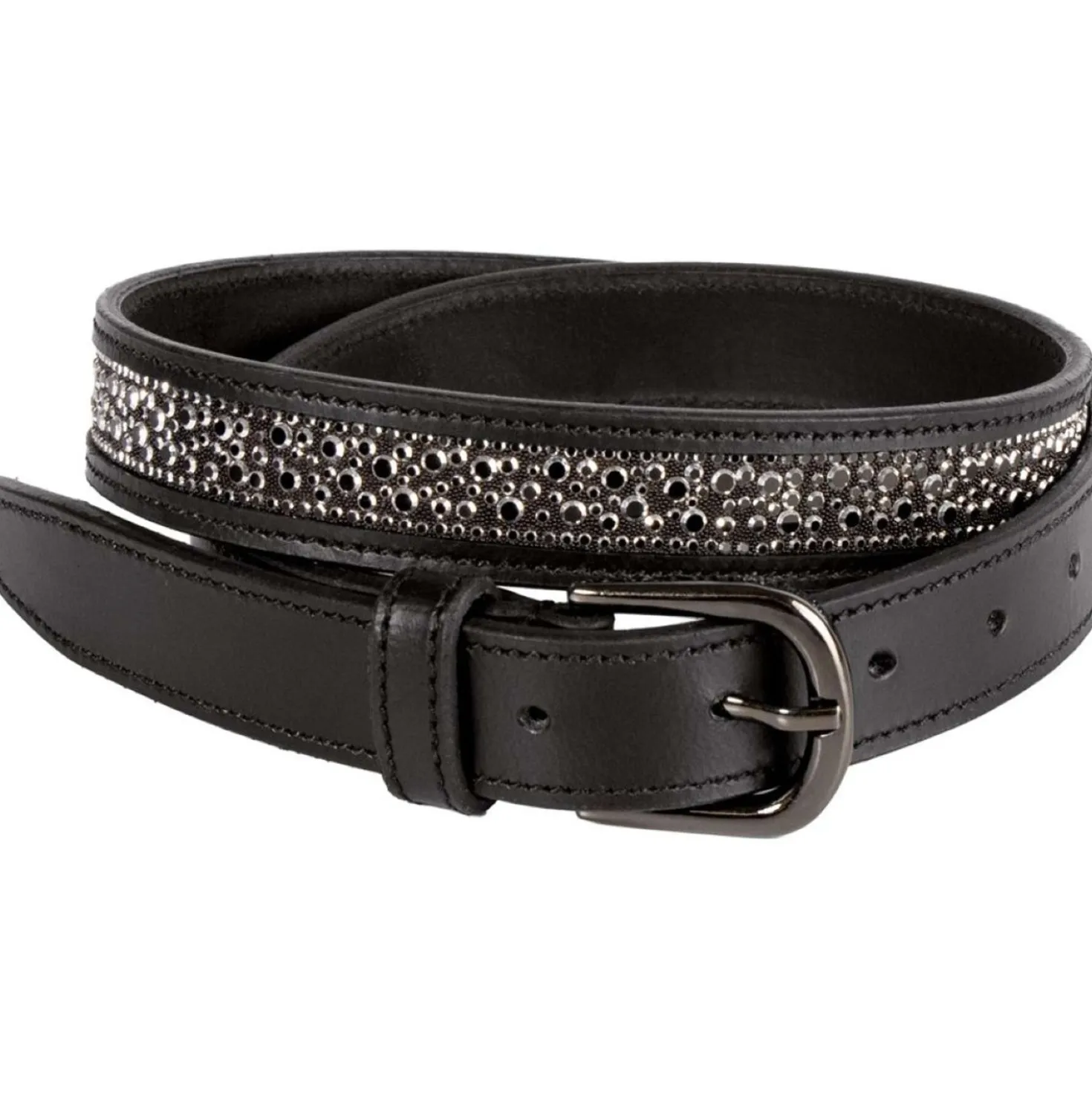 Harry's Horse Riem Leder Crystal Drops Gunmetal