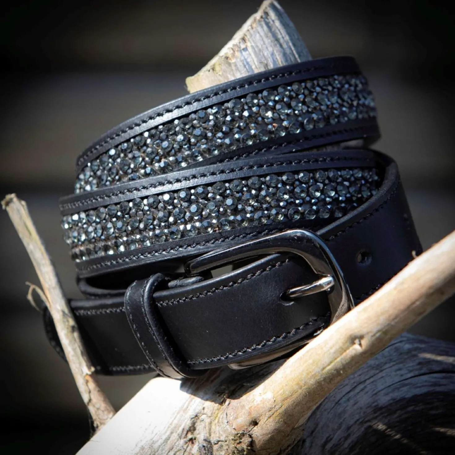 Harry's Horse Riem Leder Crystal Zwart/Gunmetal