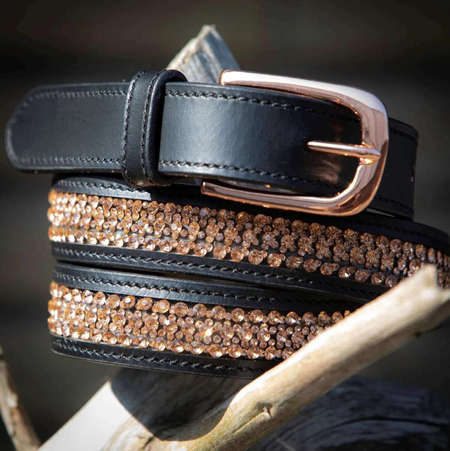 Harry's Horse Riem Leder Crystal Zwart/Rosegoud