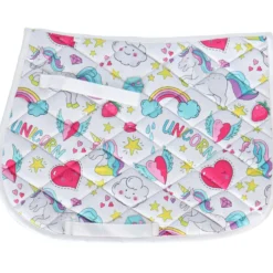 HB Zadeldekje Unicorn Cartoon Wit Print