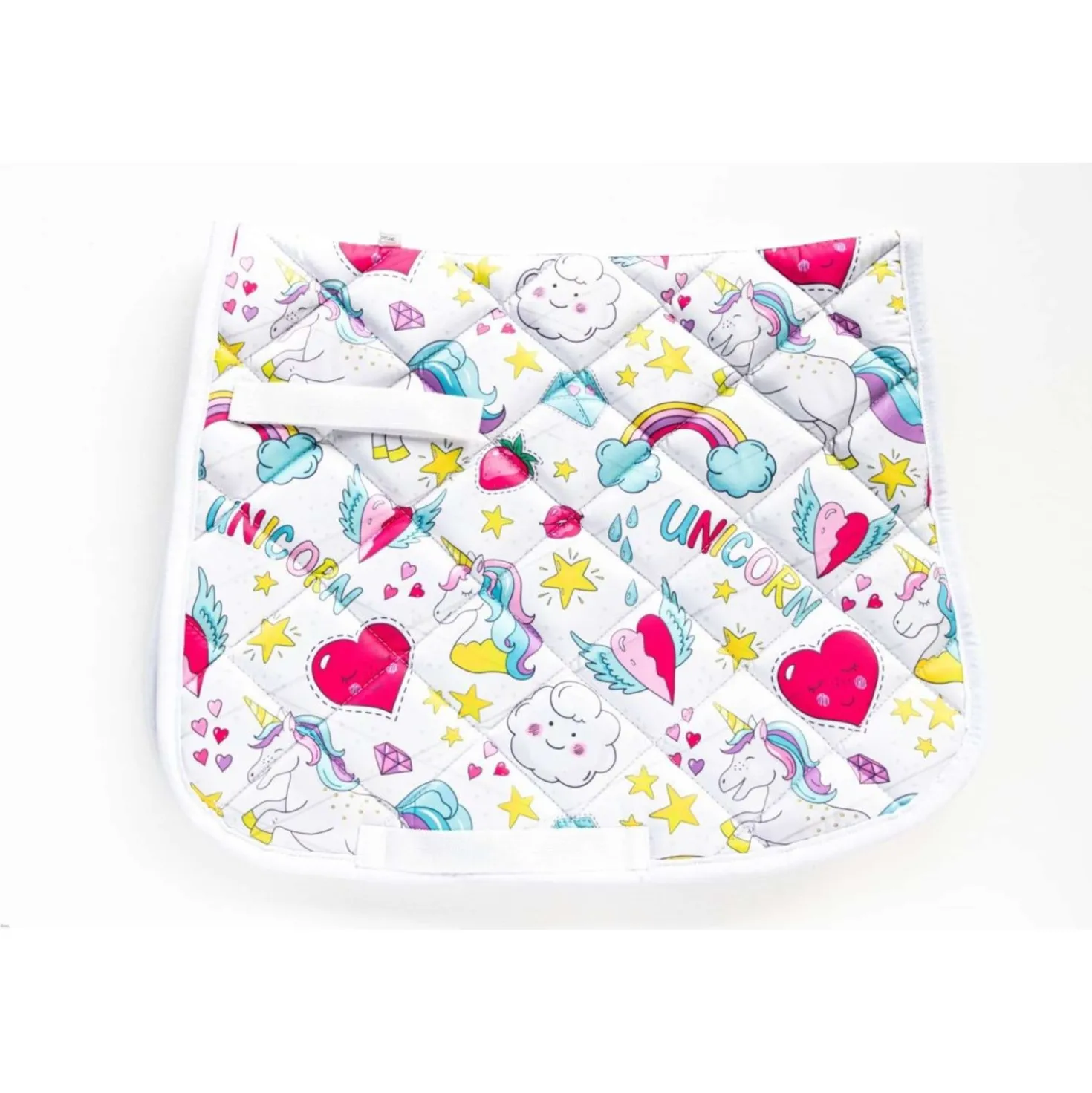 HB Zadeldekje Unicorn Cartoon Wit Print