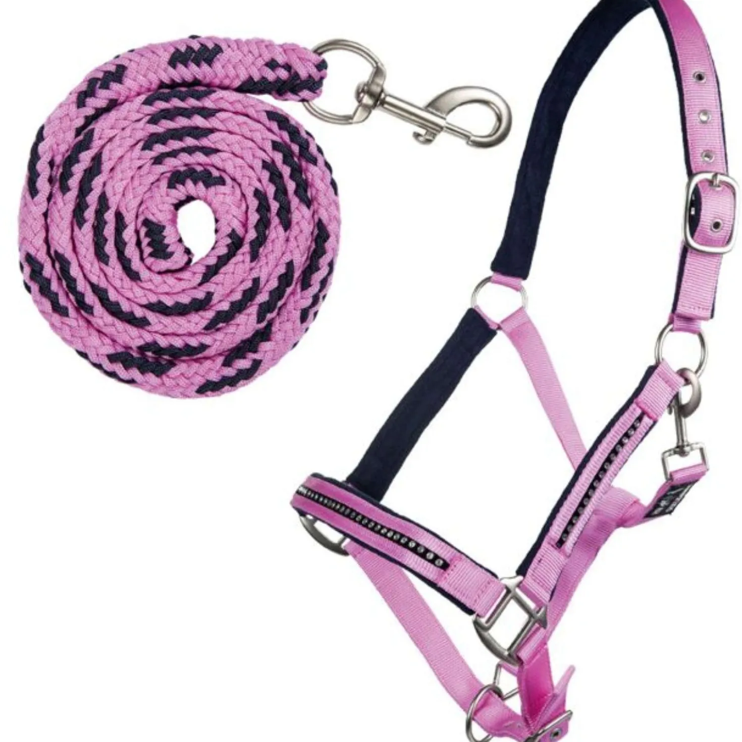 HKM Halsterset Crystal Zacht Onderlegd Roze/Donkerblauw
