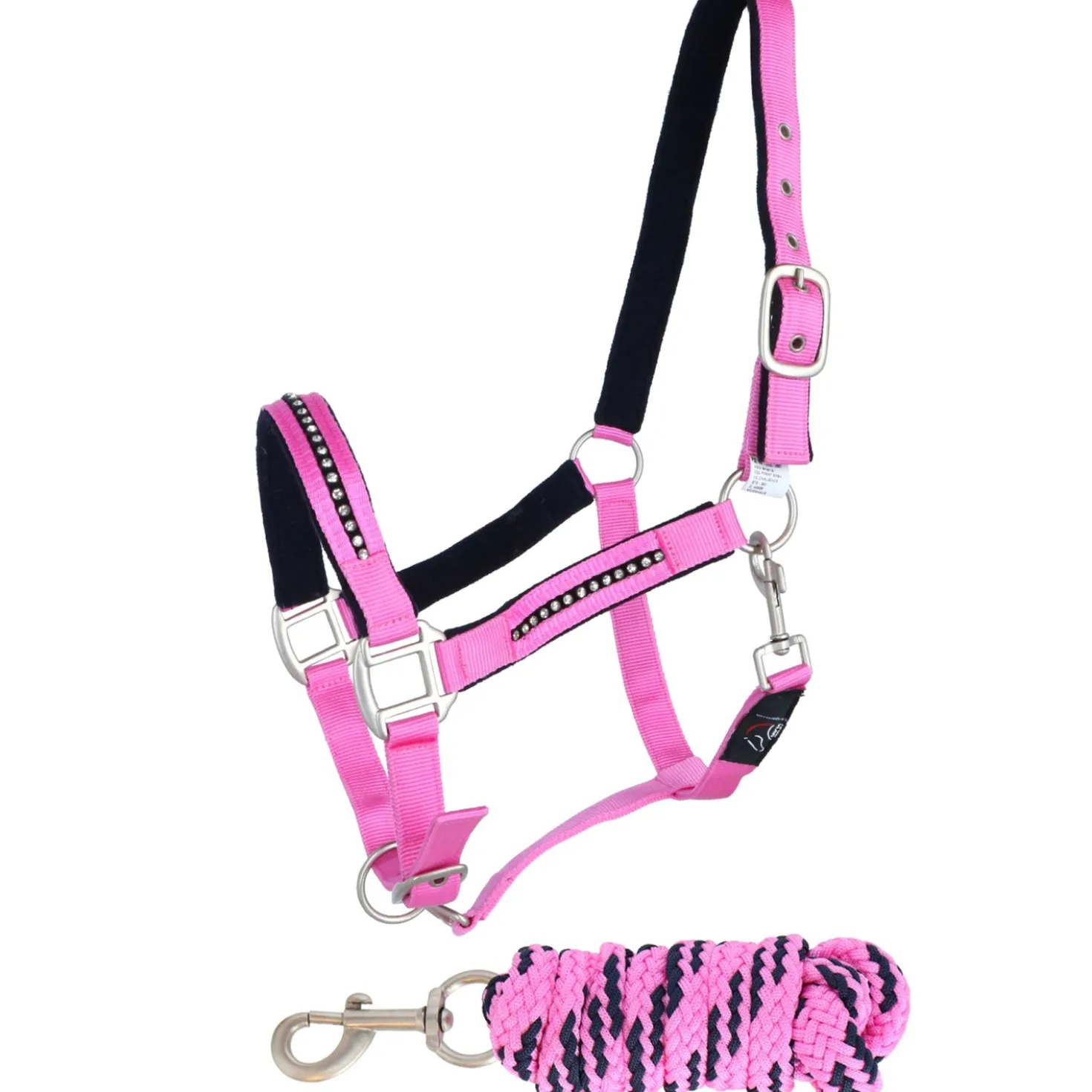 HKM Halsterset Crystal Zacht Onderlegd Roze/Donkerblauw