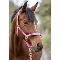 HKM Halsterset Crystal Zacht Onderlegd Roze/Donkerblauw
