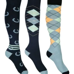 HKM Rijsokken Cardiff Set van 3 Donkerblauw/Sage