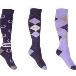 HKM Rijsokken Cardiff Set van 3 Paars/Violet