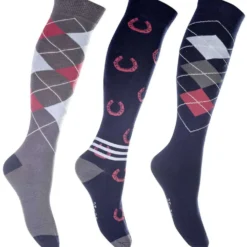 HKM Rijsokken Cardiff Set van 3 Donkerblauw/Rood