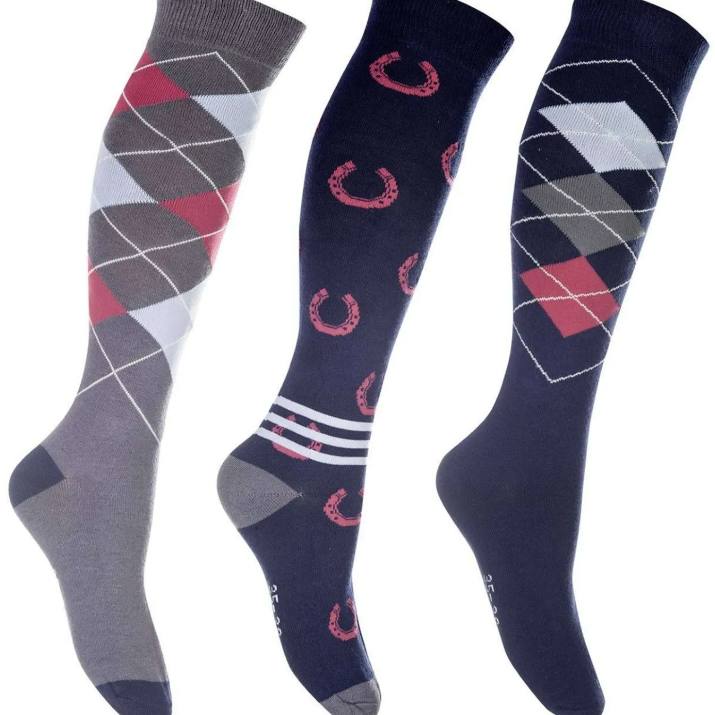 HKM Rijsokken Cardiff Set van 3 Donkerblauw/Rood