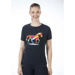 HKM T-Shirt Colourful Horse Donkerblauw