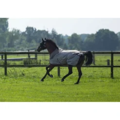 HKM Vliegendeken Comfort Fleece Grijs/Natuur/Blauw