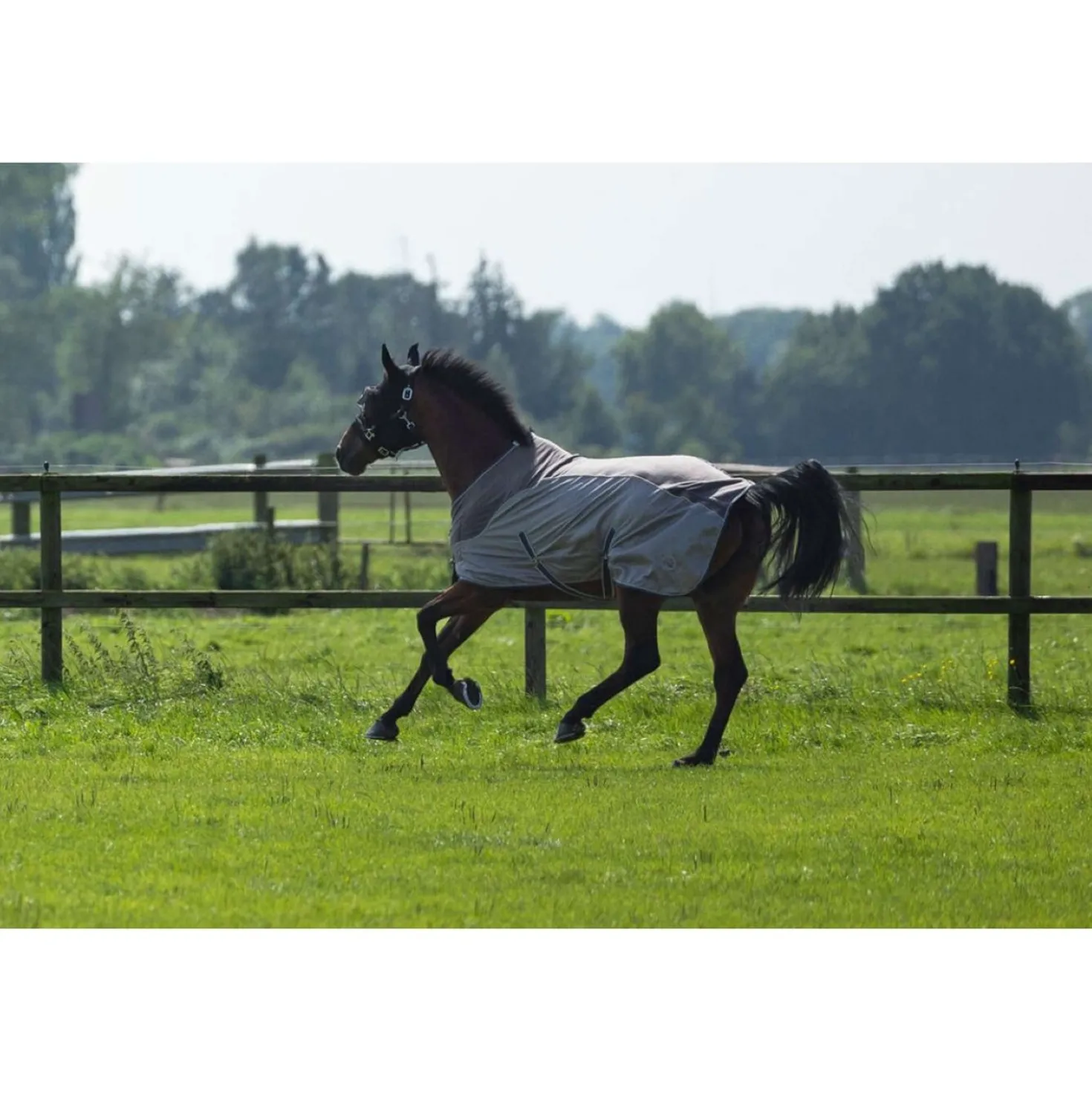 HKM Vliegendeken Comfort Fleece Grijs/Natuur/Blauw