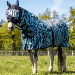 HKM Vliegendeken Zebra met Hals Aqua/Zwart