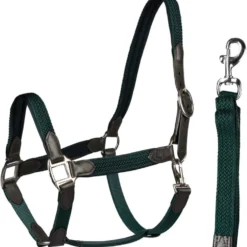 HORKA Halster Set Leer met gevlochten nylon Bruin/Groen
