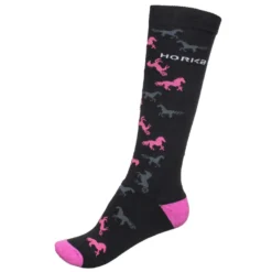HORKA Paardrijsokken Paarden Zwart/Roze