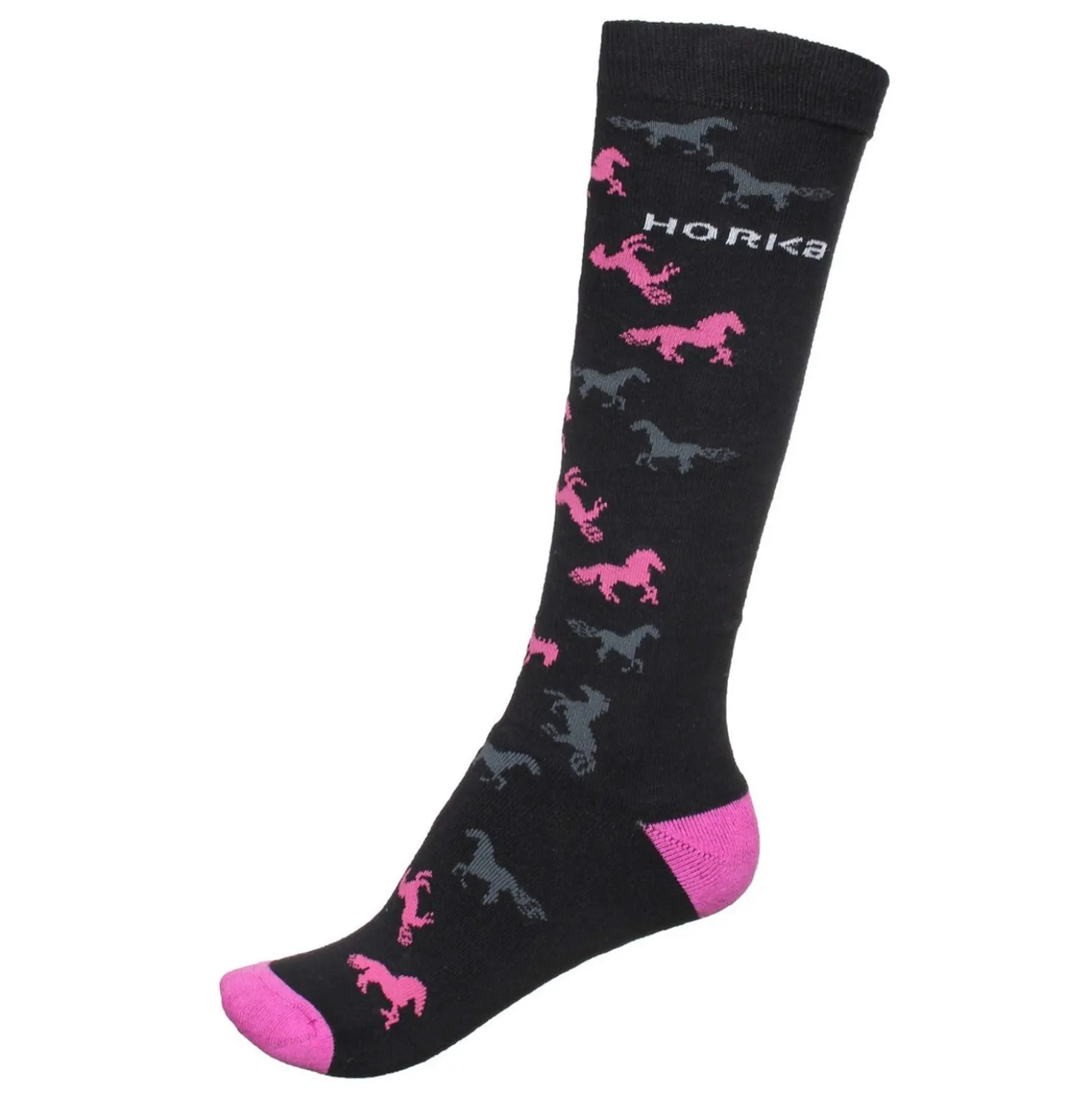 HORKA Paardrijsokken Paarden Zwart/Roze