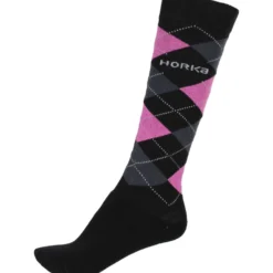 HORKA Paardrijsokken Ruit Zwart/Roze