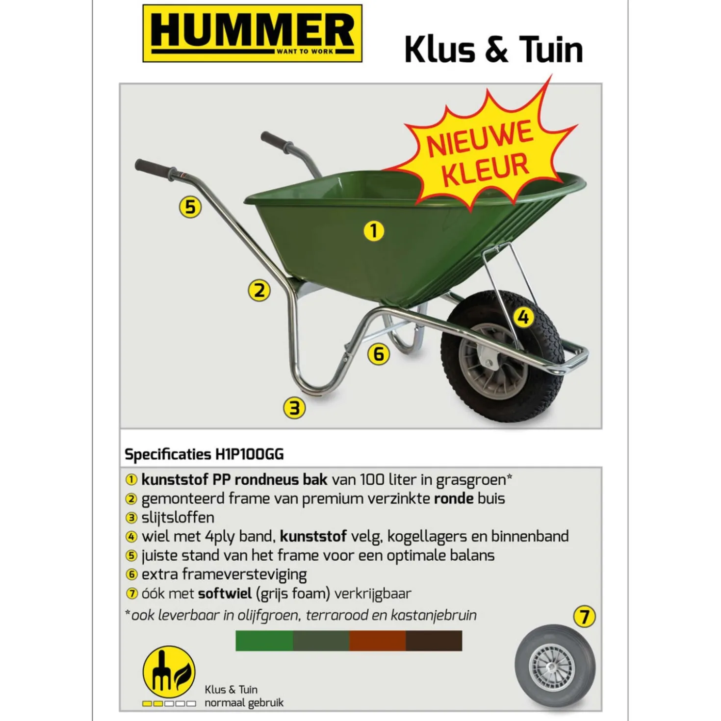Hummer Kruiwagen Softwiel Grasgroen