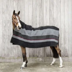 Kentucky Fleecedeken Heavy Square Stripes Zwart/Grijs