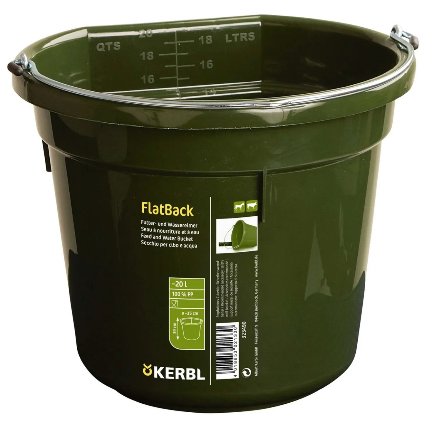 Kerbl Voeder- en Wateremmer Flat Back Groen