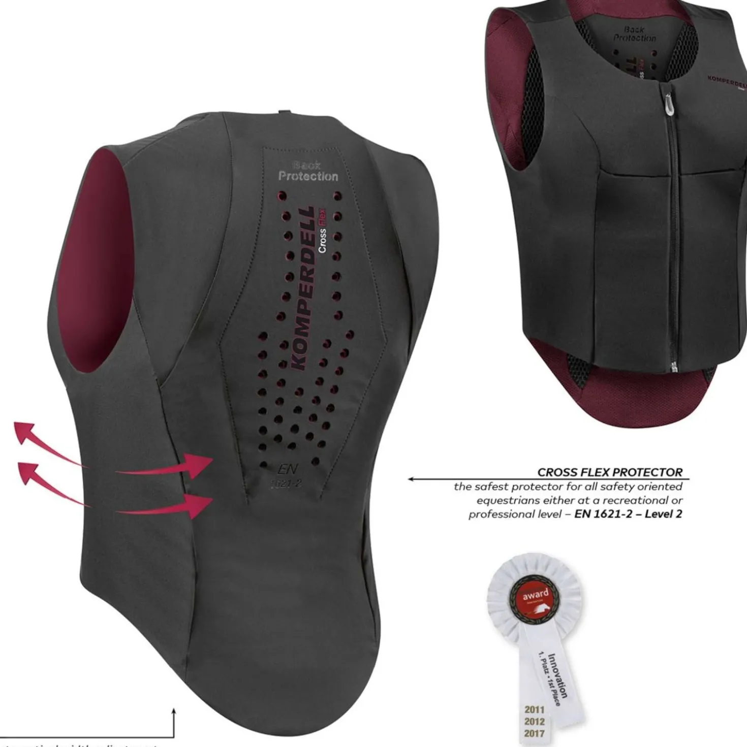 Komperdell Rugprotector Flexfit Slim Zwart/Bordeaux